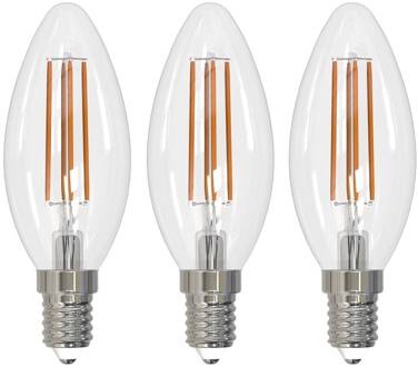 LED lamp E14 kaars, set van 3, 3000 K transparant
