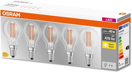 LED-lamp Energielabel A++ (A++ - E) E14 Kogel 4 W = 40 W Warmwit (Ø x l) 45 mm x 78 mm Filament / Retro-LED 5 stuk(s)
