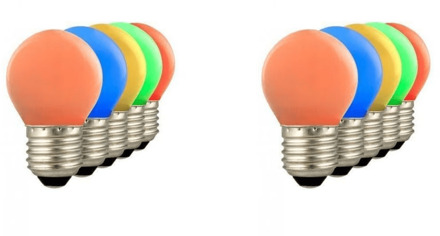 | LED lamp | Grote fitting E27 | Kogellamp | Rood/Geel/Oranje/Groen/Blauw | 45mm | 1W | 2 x 5 pack