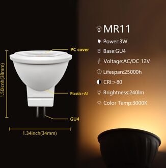 Led Lamp MR11 12V 3W Cob Spotlight 8 Stks/partij 3000K Warm Licht Voor Kamer Sterke Concentreren Effect home Decoratie