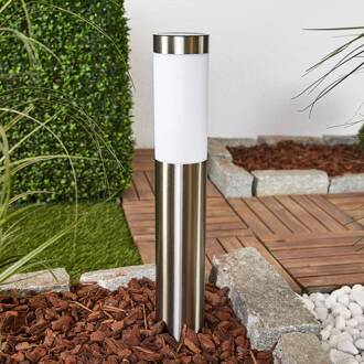 LED lamp op zonne-energie Aleeza, 61 cm, roestvrij staal, grondpen roestvrij staal, wit