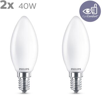 Led Lamp - Set 2 Stuks - Classic Ledcandle 827 B35 Fr - E14 Fitting - 4.3w - Warm Wit 2700k Vervangt 40w