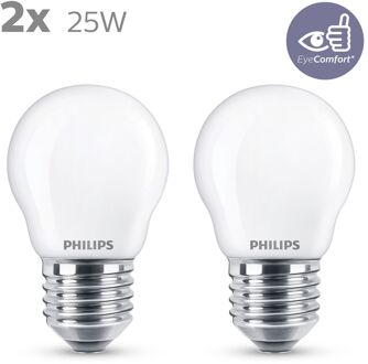 Led Lamp - Set 2 Stuks - Classic Lustre 827 P45 Fr - E27 Fitting - 2.2w - Warm Wit 2700k Vervangt 25w