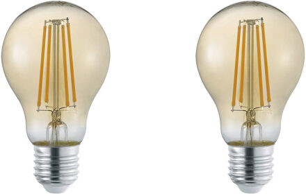 LED Lamp - Trion Lamba - Set 2 Stuks - E27 Fitting - 4W - Warm Wit 3000K - Amber - Glas