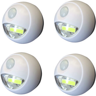 LED lampje met bewegingssensor - 4x - draadloos - zelfklevend - wit - Dia 8.5 cm - 2 standen