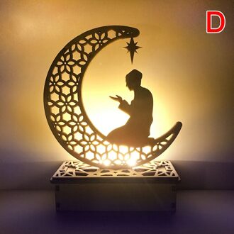 Led Lantaarn Licht Eid Mubarak Moon Star Houten Ornament Ramadan Kareem Islamitische Moslim Party Diy Craft Donker Kaki
