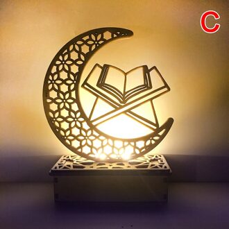 Led Lantaarn Licht Eid Mubarak Moon Star Houten Ornament Ramadan Kareem Islamitische Moslim Party Diy Craft Licht Geel