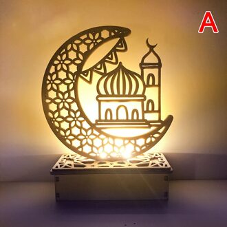 Led Lantaarn Licht Eid Mubarak Moon Star Houten Ornament Ramadan Kareem Islamitische Moslim Party Diy Craft licht grijs