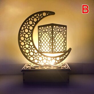 Led Lantaarn Licht Eid Mubarak Moon Star Houten Ornament Ramadan Kareem Islamitische Moslim Party Diy Craft Licht Groen