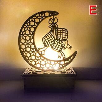 Led Lantaarn Licht Eid Mubarak Moon Star Houten Ornament Ramadan Kareem Islamitische Moslim Party Diy Craft pruim