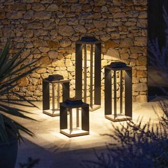 LED-lantaarn op zonne-energie Teckalu, grijs/zwart, 60 cm teak grijs, zwart