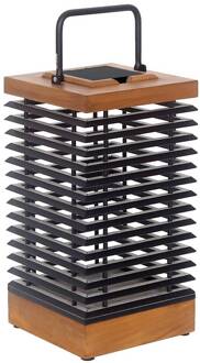 LED-lantaarn op zonne-energie Tekura, teak/grijs, 46,5 cm natuurlijk teak, leigrijs