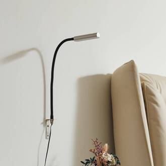 LED leeslamp Flexola, nikkel, hoekig, metaal, stekker nikkel, zwart
