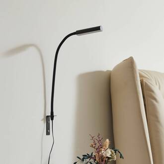 LED leeslamp Flexola, zwart, hoekig, stekker zwart mat