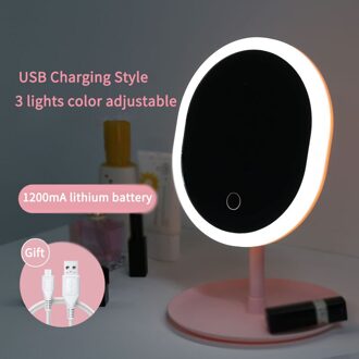 Led Licht Make-Up Spiegel Opslag Led Gezicht Spiegel Verstelbare Touch Dimmer Usb Led Spiegel Tafel Desk Cosmetische Spiegel ovaal C