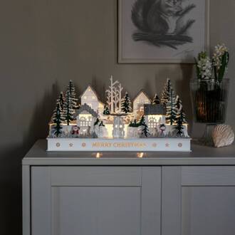 LED lichtboog dorp van hout transformator/batterij wit, grijs