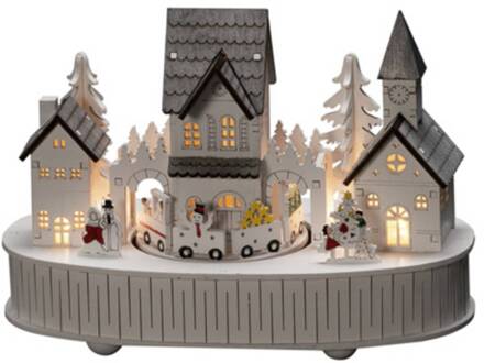 LED lichtboog huis en kerk, batterijvoeding wit, grijs