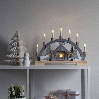 LED lichtboog Kribbe van hout, batterijvoeding grijs, wit, hout licht