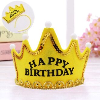 Led Lichtgevende Gelukkige Verjaardag Party Hoeden Leuke Koning Cap Prinses Kroon Baby Shower Decoratieve Benodigdheden Jongen Meisje geel