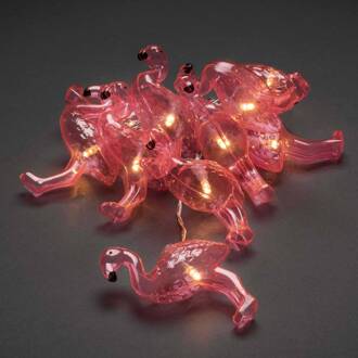 LED lichtketting Flamingos, op batterijen roze