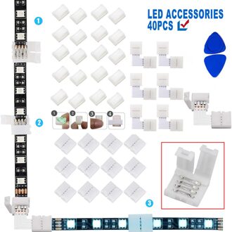 Led Light Strip Connectors Set Voor Smd 4 Pin 10Mm 3528/5050 Breed Rgb Led Strips 12V-24V Draagbare Verlichting Accessoires