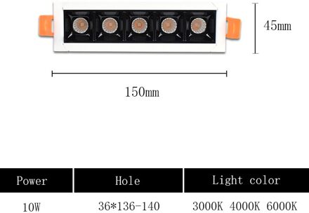 Led Lijn Downlight Verzonken Rechthoek Grille Plafondlamp 4W 10W 20W 30W AC85 ~ 265V led Spot Licht Voor Home Shop Decor 10W / puur wit