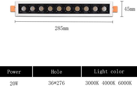 Led Lijn Downlight Verzonken Rechthoek Grille Plafondlamp 4W 10W 20W 30W AC85 ~ 265V led Spot Licht Voor Home Shop Decor 20W / Cold wit