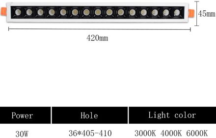 Led Lijn Downlight Verzonken Rechthoek Grille Plafondlamp 4W 10W 20W 30W AC85 ~ 265V led Spot Licht Voor Home Shop Decor 30W / puur wit