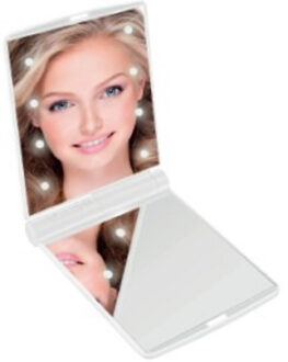 LED Make-up spiegel/handspiegel/zakspiegel - wit - 11,5 x 8,5 cm - dubbelzijdig - Make-up spiegeltjes