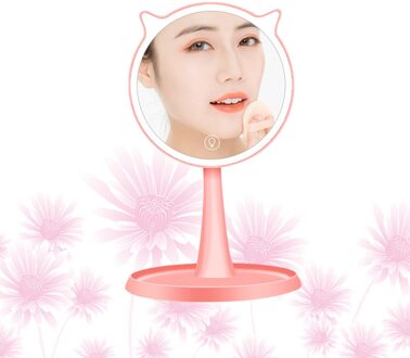Led Make-Up Spiegel Licht Invullen Spiegel Oplaadbare Desktop Spiegel Creatieve Uitziende Glas Cosmetische Spiegel Zonder Vergrootglas roze