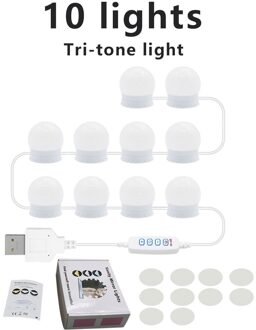 Led Make-Up Spiegel Licht Usb 14 Lampen Kaptafel Ijdelheid Lamp Led Cosmetische Verlichting Traploos Dimbare Badkamer Spiegel Lamp 10 stk Tri kleur