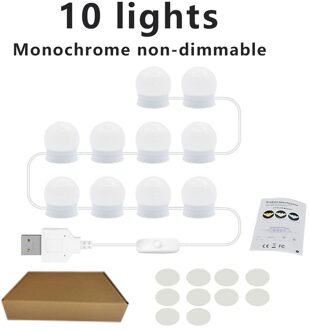 Led Make-Up Spiegel Licht Usb 14 Lampen Kaptafel Ijdelheid Lamp Led Cosmetische Verlichting Traploos Dimbare Badkamer Spiegel Lamp 10 stk wit