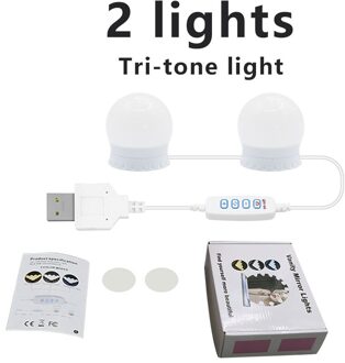 Led Make-Up Spiegel Licht Usb 14 Lampen Kaptafel Ijdelheid Lamp Led Cosmetische Verlichting Traploos Dimbare Badkamer Spiegel Lamp 2 stk Tri kleur
