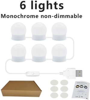 Led Make-Up Spiegel Licht Usb 14 Lampen Kaptafel Ijdelheid Lamp Led Cosmetische Verlichting Traploos Dimbare Badkamer Spiegel Lamp 6 stk wit