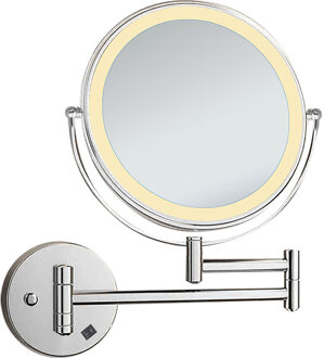 LED Make-up Spiegel - Scheerspiegel - Afimera Cosmo - Chroom - 3x Vergroting - Wandscharnier - Aan/Uit Schakelaar - Ø20cm Warm wit