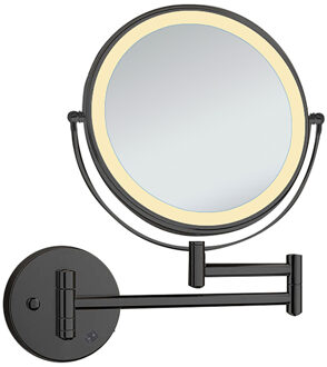 LED Make-up Spiegel - Scheerspiegel - Afimera Cosmo - Zwart - 3x Vergroting - Wandscharnier - Aan/Uit Schakelaar - Ø20cm Warm wit