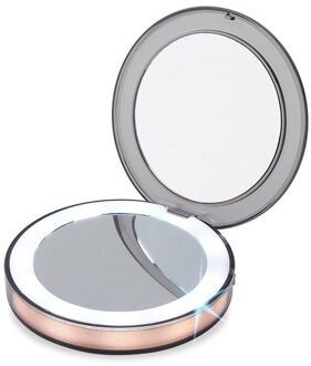 Led Mini Make-Up Spiegel Hand Held Vouw Kleine Pocket Compacte Draagbare Usb Oplaadbare Vouwen Cosmetische Spiegel Make-Up Tool roos goud