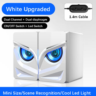 Led Mini Usb Bedrade Computer Luidsprekers Home Theater Systeem Bass Hoorns Desktop Altavoces Pc Speaker 3.5Mm Aux Caixa De som wit Graded