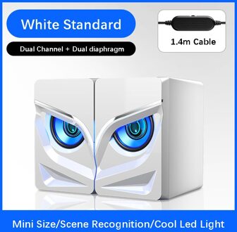 Led Mini Usb Bedrade Computer Luidsprekers Home Theater Systeem Bass Hoorns Desktop Altavoces Pc Speaker 3.5Mm Aux Caixa De som wit standaard