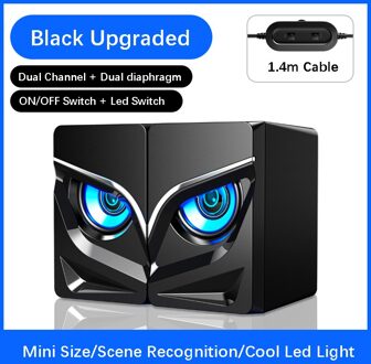 Led Mini Usb Bedrade Computer Luidsprekers Home Theater Systeem Bass Hoorns Desktop Altavoces Pc Speaker 3.5Mm Aux Caixa De som zwart Graded