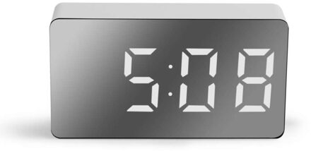 Led Mirror Digitale Wekker Snooze Tafel Klok Wakker Mute Kalender Dimbare Elektronische Desktop Klokken Home Decoratie Klok wit