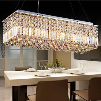 LED Modern Rectangular Crystal Chandelier Light Fixture Lamp Hanging Lamp for Living Room Dining Room Restaurant Decoration