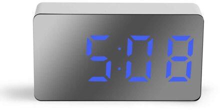 Led Multifunctionele Spiegel Klok Digitale Alarm Snooze Display Tijd Night Lcd Licht Tafel Desktop Usb 5V Geen Batterij Thuis decor blauw