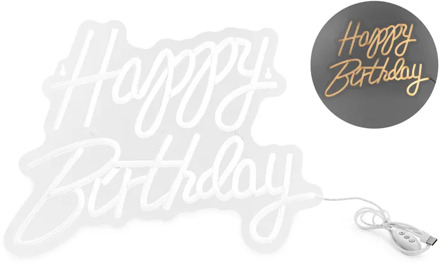 LED Neon bord - Happy Birthday Wit (40x29,5cm) Geel - Beige - Creme