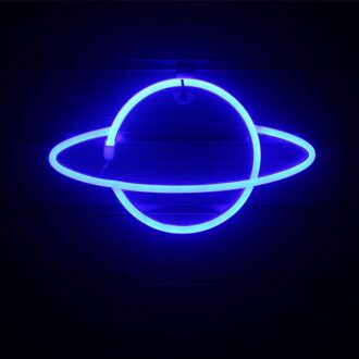 Led Neon Lamp Elliptische Planet Shaped Muur Teken Bureau Night Lights Usb Opknoping Lamp Voor Slaapkamer Thuis Party Decor blauw