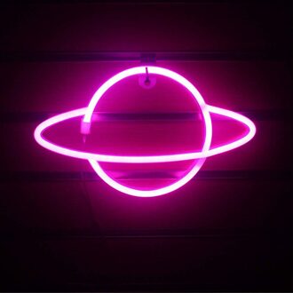 Led Neon Lamp Elliptische Planet Shaped Muur Teken Bureau Night Lights Usb Opknoping Lamp Voor Slaapkamer Thuis Party Decor roze