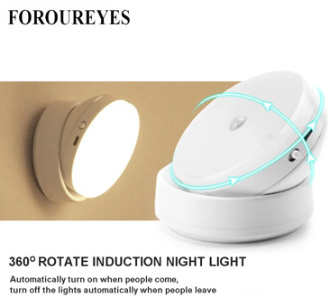 LED Night Light 360 Degree Rotating PIR Motion Sensor Lamp 6 LEDs lighting for Wardrobe Cupboard Closet Kitchen night light