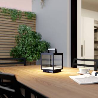 LED oplaadbare tafellamp Cube, aluminium, USB, IP54, dimbaar grafietgrijs, helder