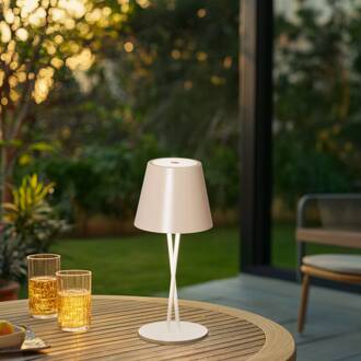 LED oplaadbare tafellamp Janea, CROSS, beige, metaal
