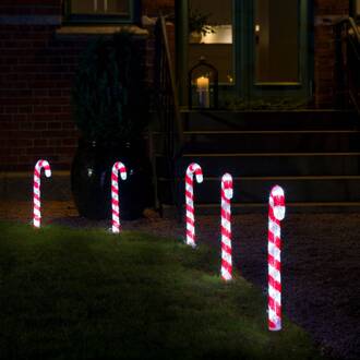 LED outdoor decoratie zuurstok SETE van 5 wit, rood